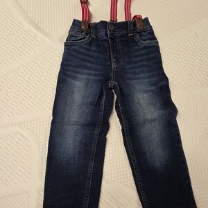 OshKosh B'gosh Dark Blue Jeans with Red Suspenders